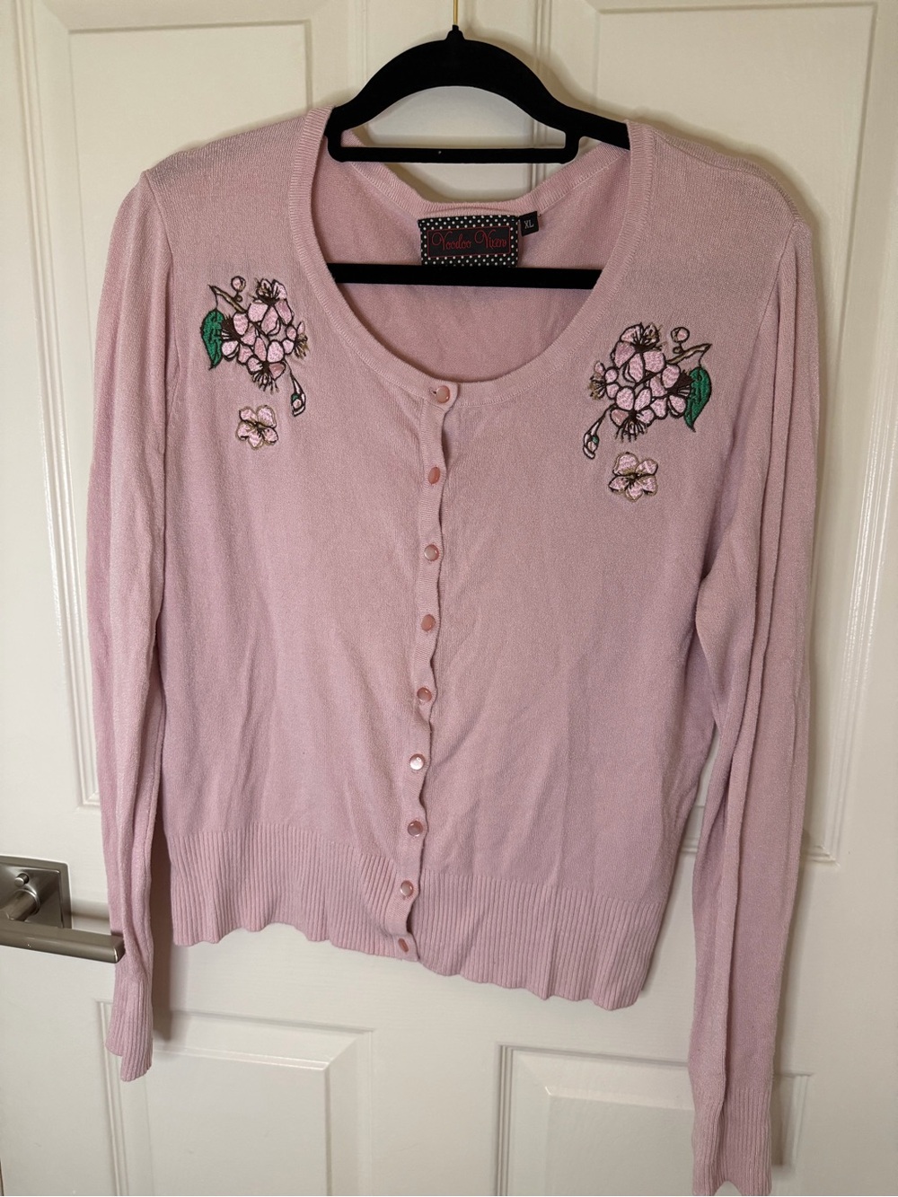 Voodoo Vixen Pale Pink Floral Embroidered Button Cardigan